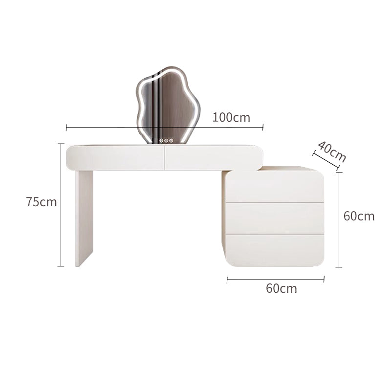 Beige Cloud Mirror Dressing Table with Three-Drawer Cabinet and Stool Set