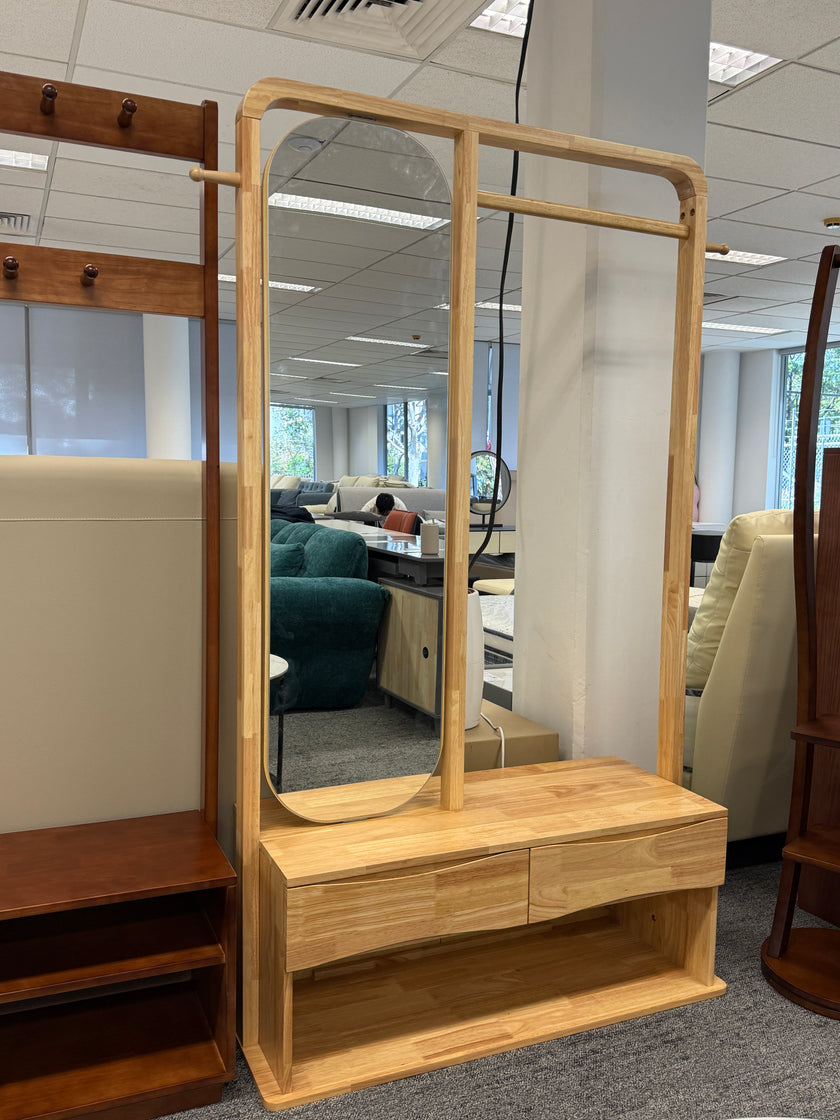 Original Wood Color With Dressing Mirror Solid Wood Combination Clothes Hanger