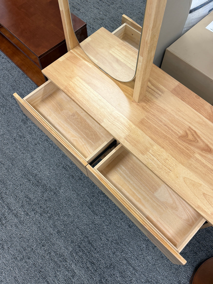 Original Wood Color With Dressing Mirror Solid Wood Combination Clothes Hanger