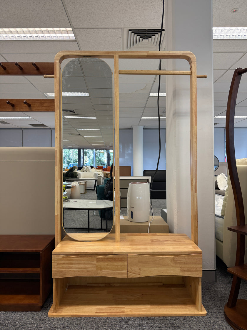 Original Wood Color With Dressing Mirror Solid Wood Combination Clothes Hanger