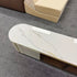 Pre Sale Glacier White Rock Panel TV Console with Solid Wood & Glass Doors