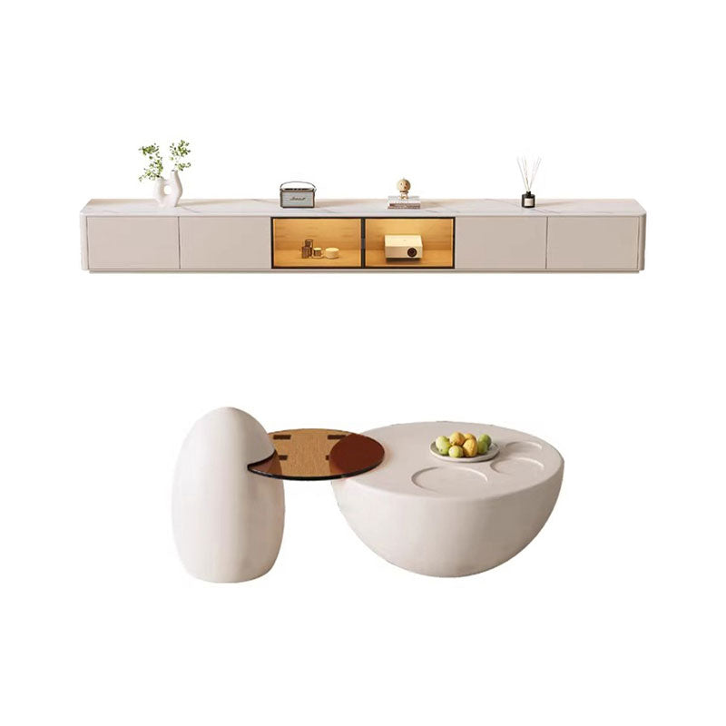 Bundle Deal Cream White Coffee Table+Glass Door Cabinet TV Cabinet