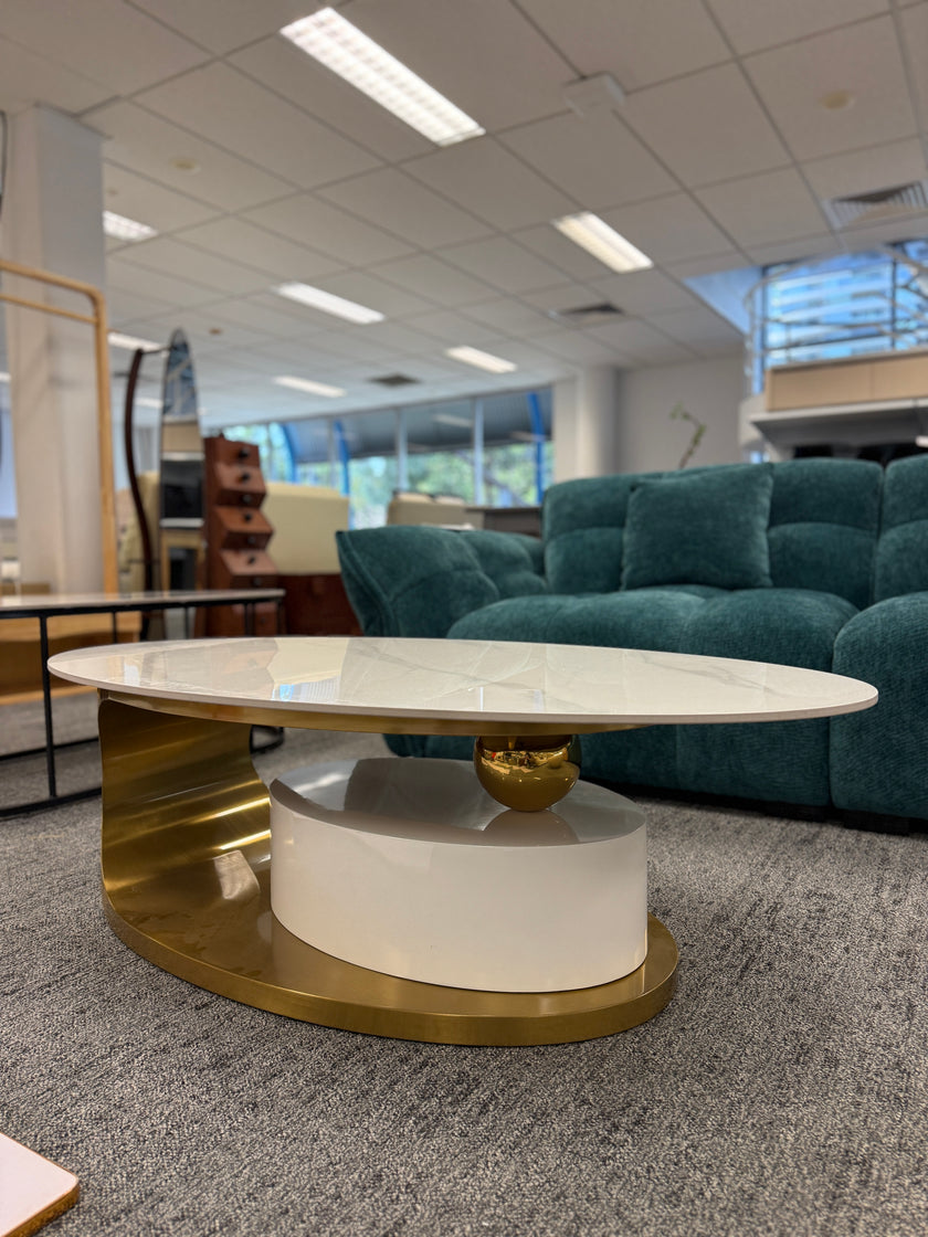 Pandora Marble Coffee Table With Brushed Steel Base/130