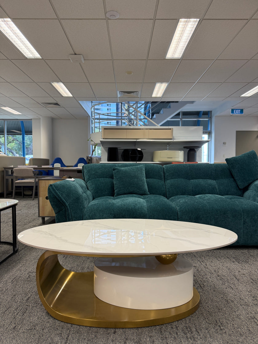 Pandora Marble Coffee Table With Brushed Steel Base/130