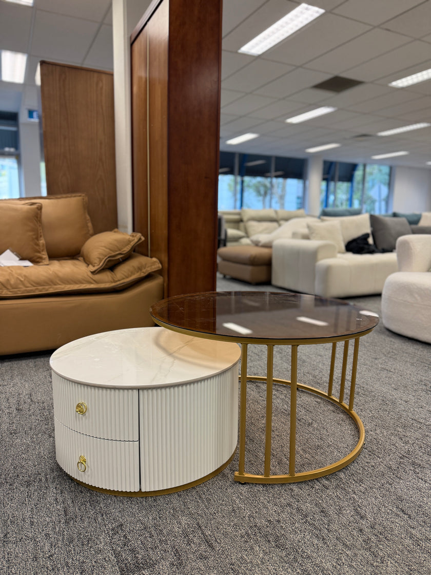 Pre Sale Circular Gray/White Cabinet/Rock Panel Countertop/Glass Iron Art/Small Coffee Table