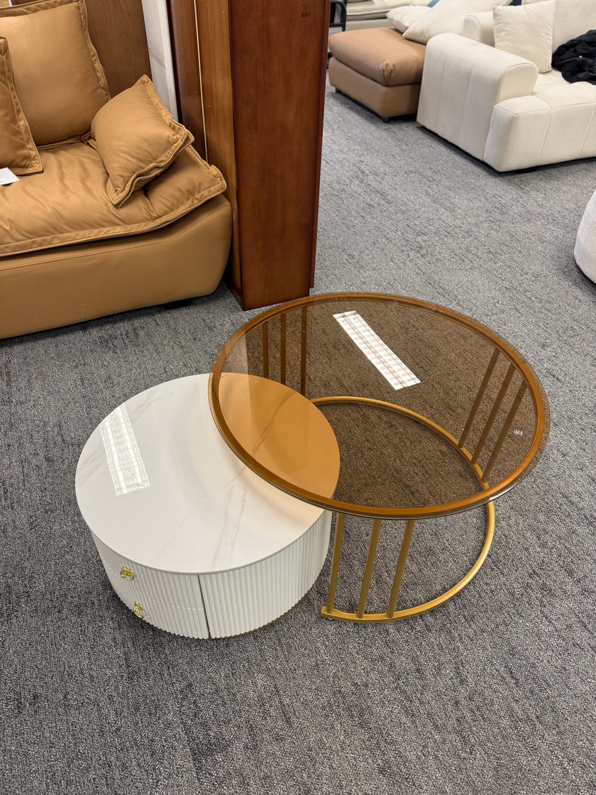Pre Sale Circular Gray/White Cabinet/Rock Panel Countertop/Glass Iron Art/Small Coffee Table