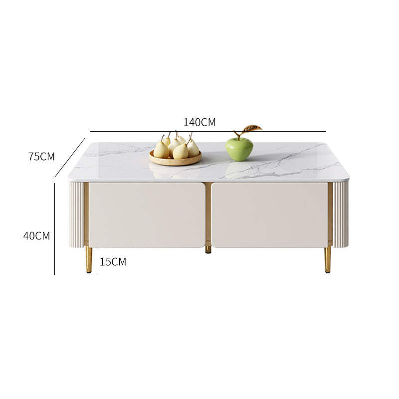 White Rock Slab/Coffee Table With Vertical Stripe Sides/Gold Feet