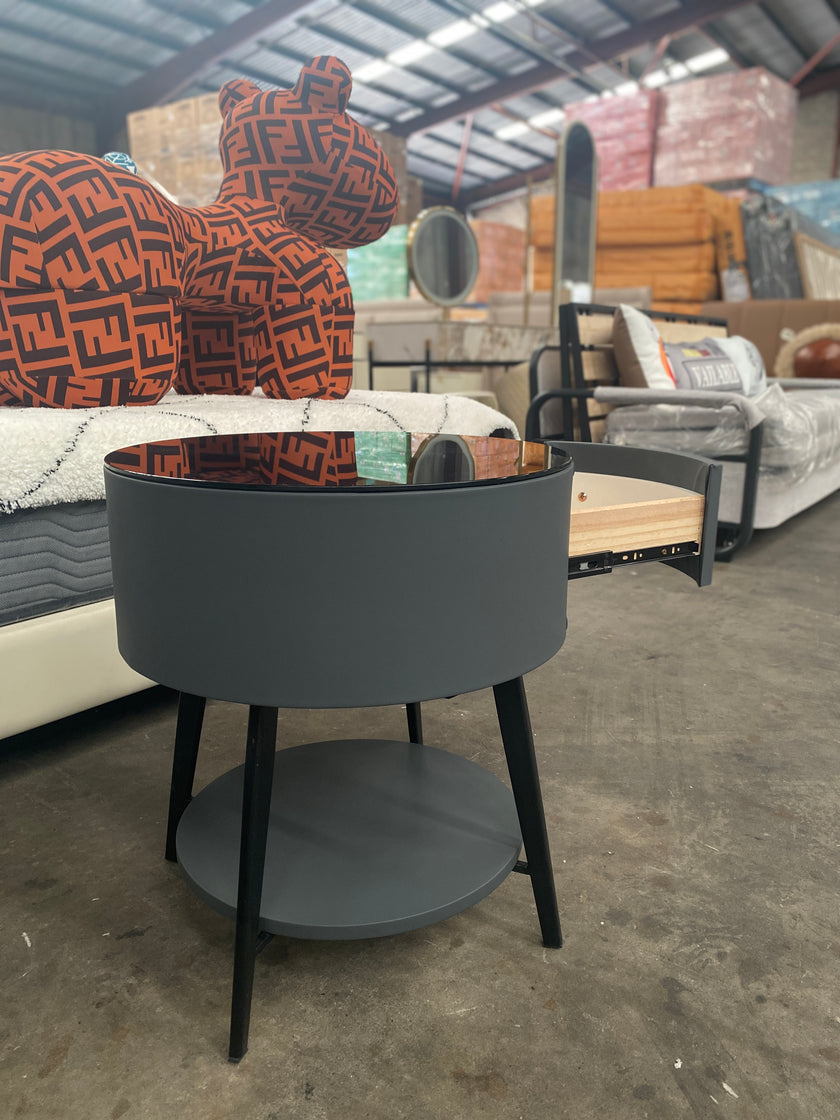Black Tempered Glass/Countertop/Iron High Cabinet/Bedside Table