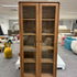 Walnut-Stained Ash Wood Bookcase with Glass Doors
