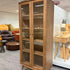 Walnut-Stained Ash Wood Bookcase with Glass Doors