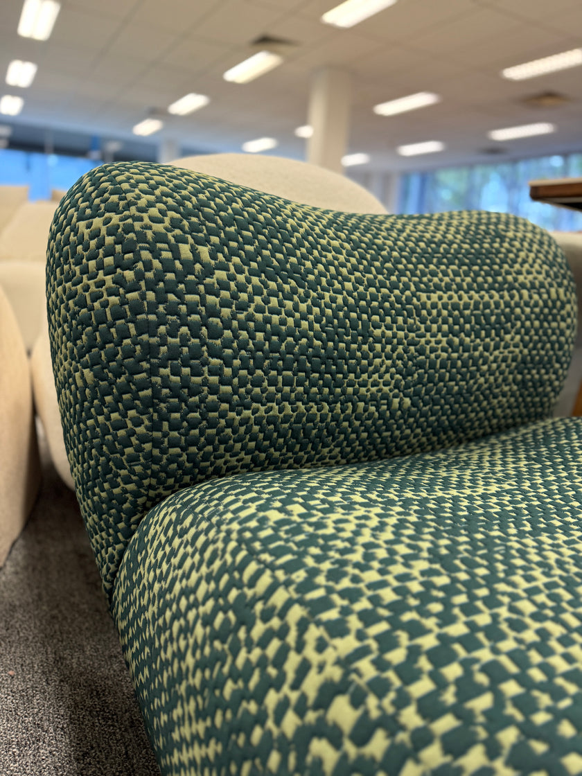 Green Cotton-Linen Molded Foam Bubble Lounge Chair with Ottoman