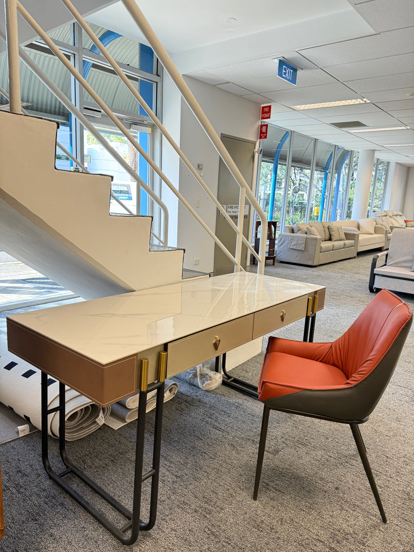 White Rock Board/Saddle Leather/Carbon Steel/Desk+Chair Two-Piece Set