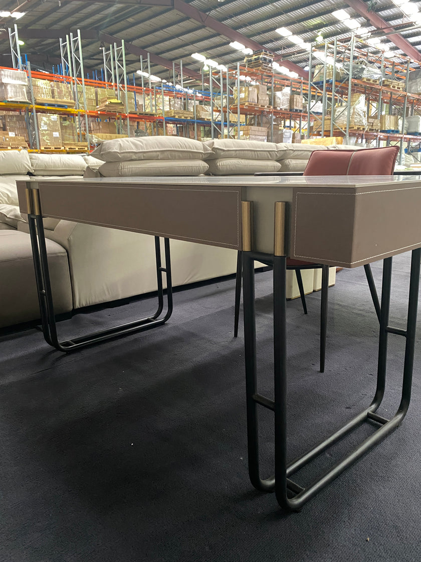 White Rock Board/Saddle Leather/Carbon Steel/Desk+Chair Two-Piece Set