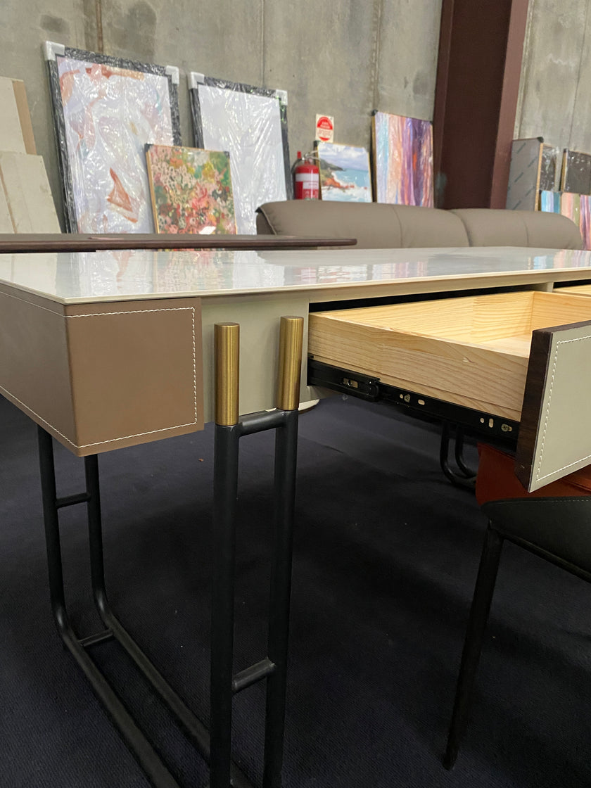 White Rock Board/Saddle Leather/Carbon Steel/Desk+Chair Two-Piece Set