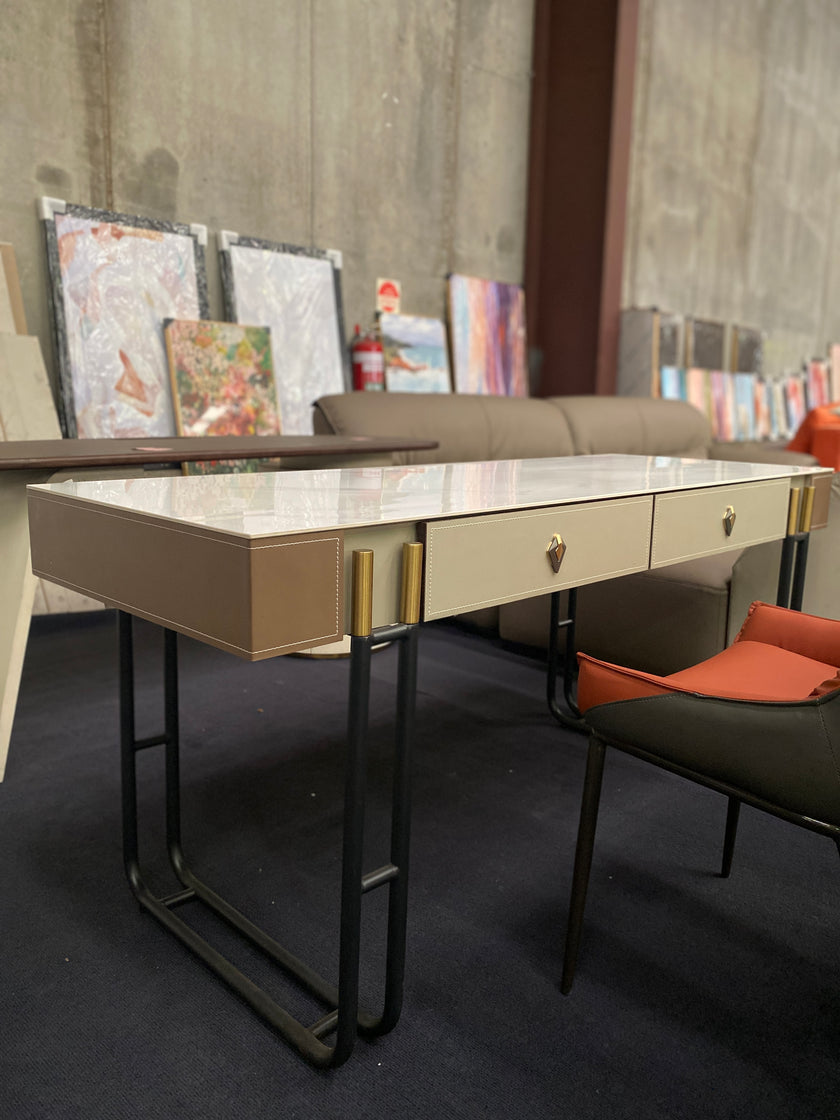 White Rock Board/Saddle Leather/Carbon Steel/Desk+Chair Two-Piece Set