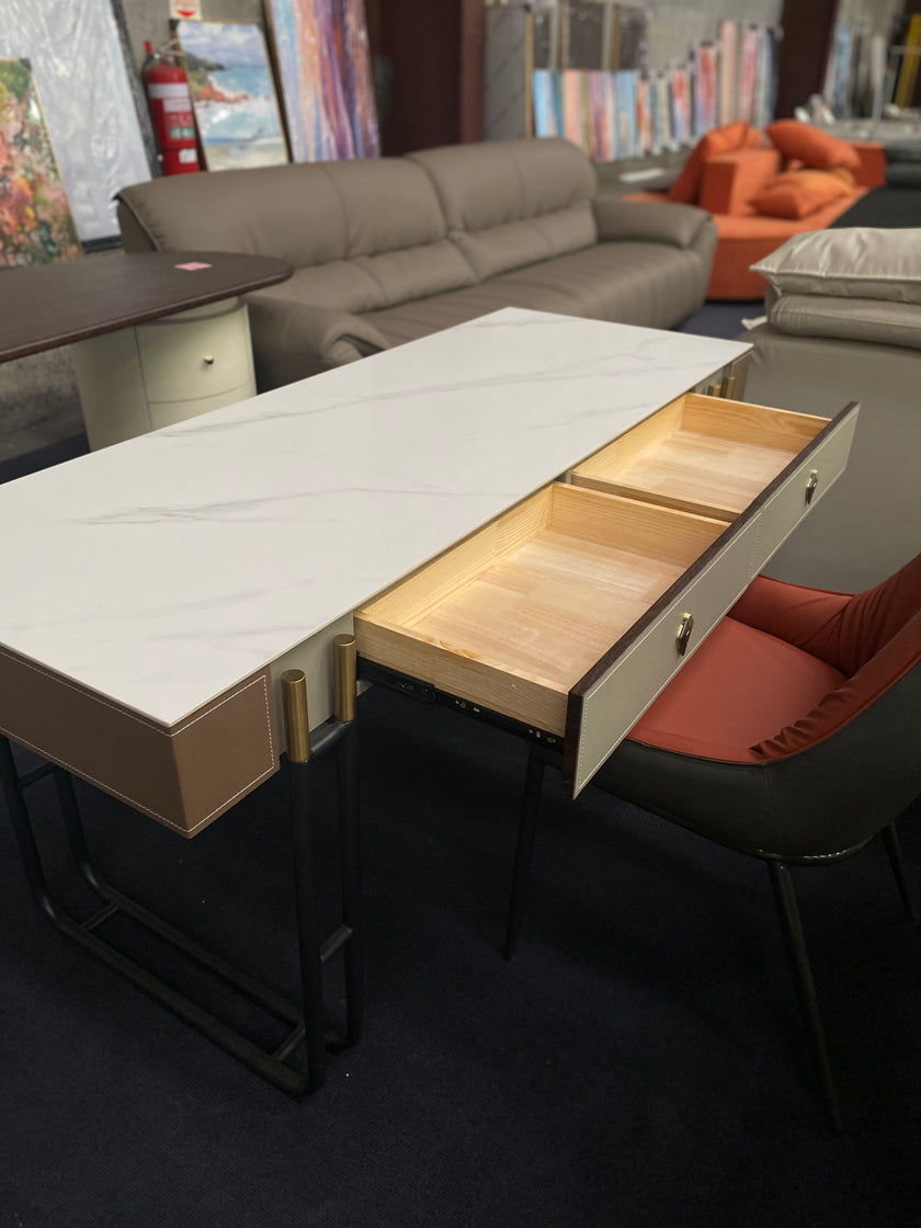 White Rock Board/Saddle Leather/Carbon Steel/Desk+Chair Two-Piece Set