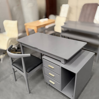 Gray Solid Wood Desk/Bucket Cabinet/Chair
