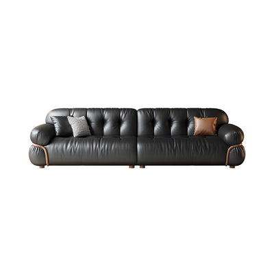 Genuine Leather Straight Sofa Cloud Design Black 260cm