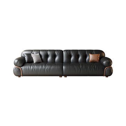Genuine Leather Straight Sofa Cloud Design Black 260cm