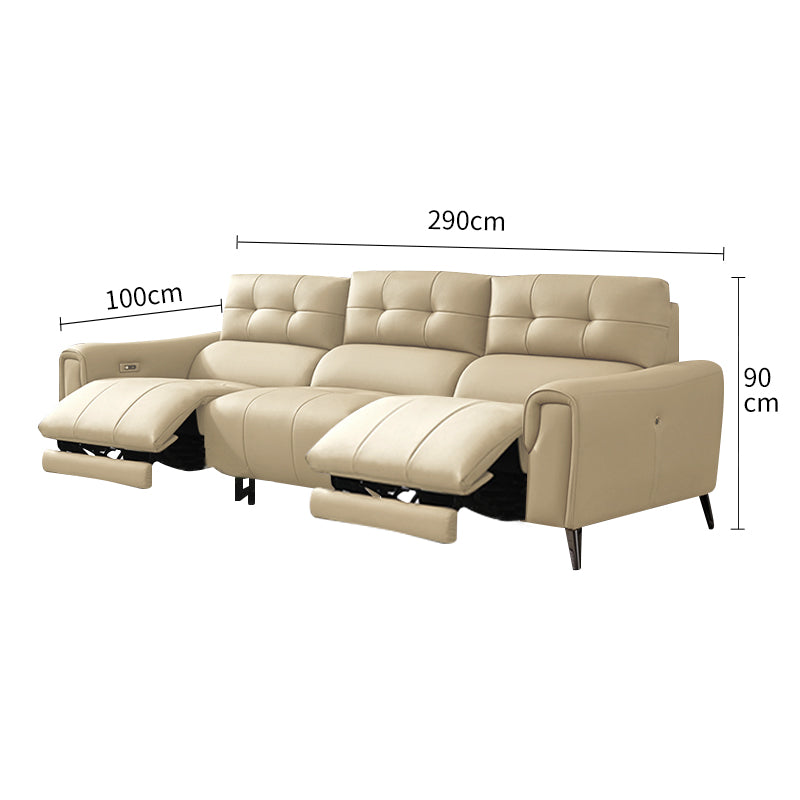 Khaki Genuine Leather Dual-Power Reclining 3-Seater Sofa