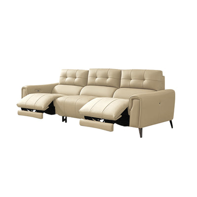 Khaki Genuine Leather Dual-Power Reclining 3-Seater Sofa
