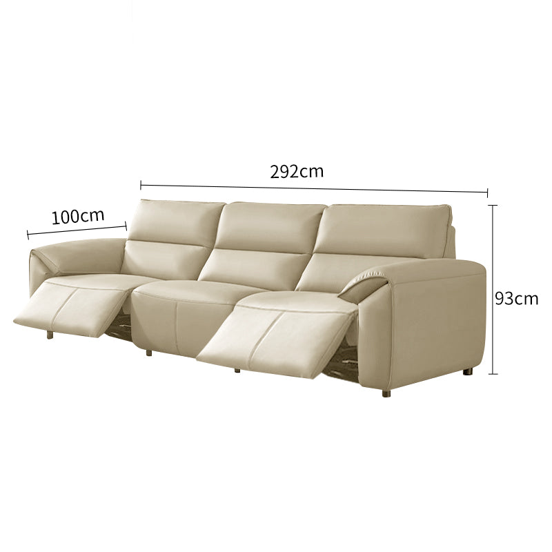 Light Khaki Leather 3-Seater Recliner Sofa with Dual Power