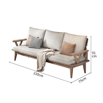 Pre Sale Nordic style beige linen fabric upholstered ash wood three-seater sofa