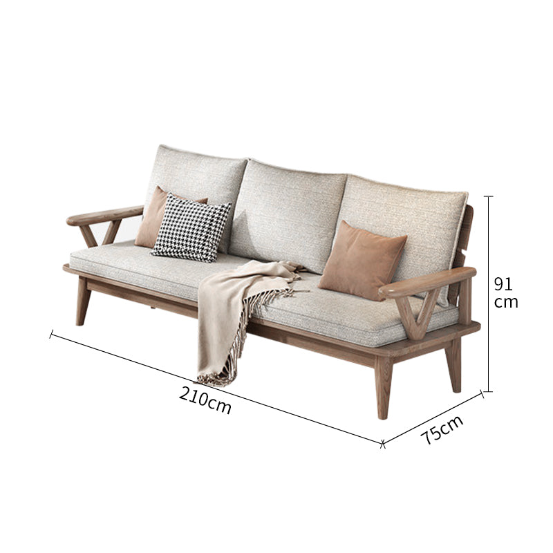 Pre Sale Nordic style beige linen fabric upholstered ash wood three-seater sofa
