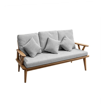 Nordic style beige linen fabric upholstered ash wood three-seater sofa
