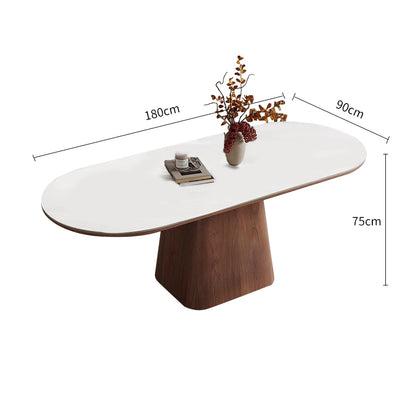 White/Rock Board/Double End Round Dining Table