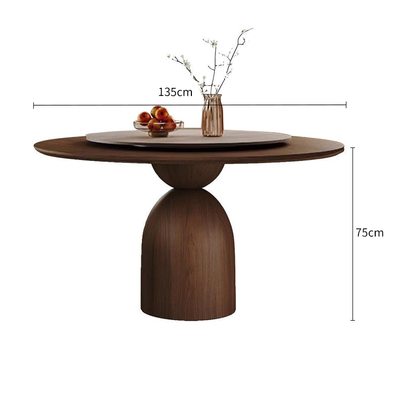 Round Solid Wood/Rock Top Dining Table with Lazy Susan
