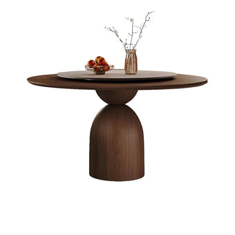 Round Solid Wood/Rock Top Dining Table with Lazy Susan