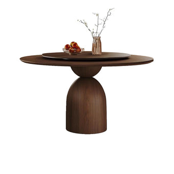 Round Solid Wood/Rock Top Dining Table with Lazy Susan