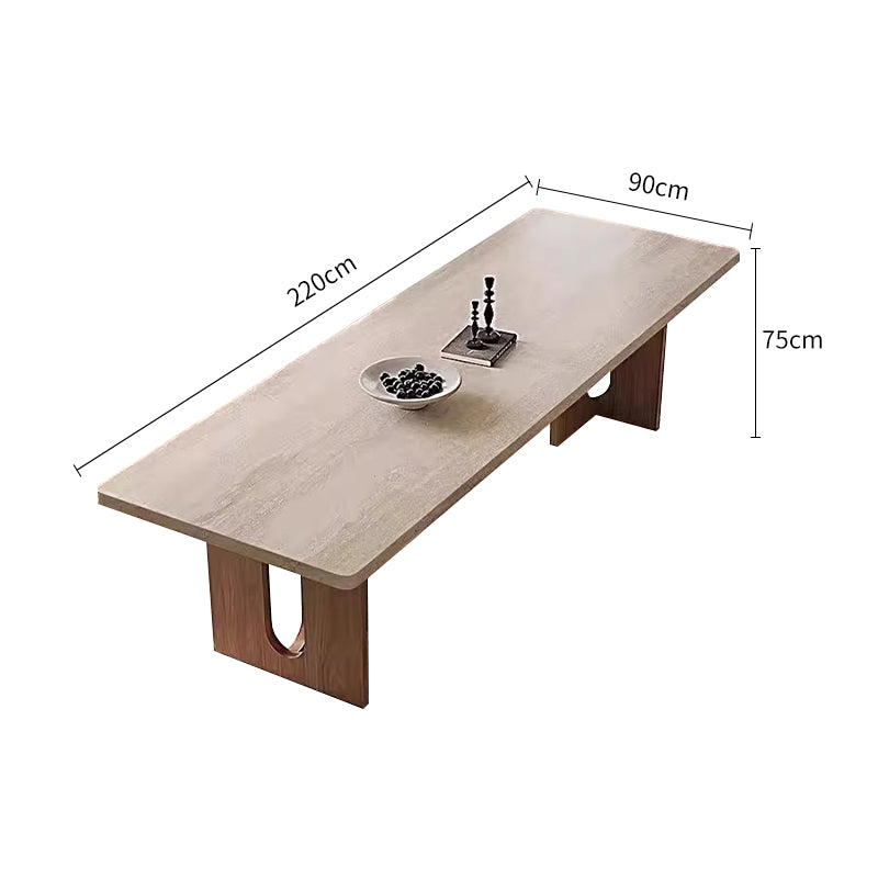 Pre Sale Rectangular Travertine Dining Table with Solid Wood Legs