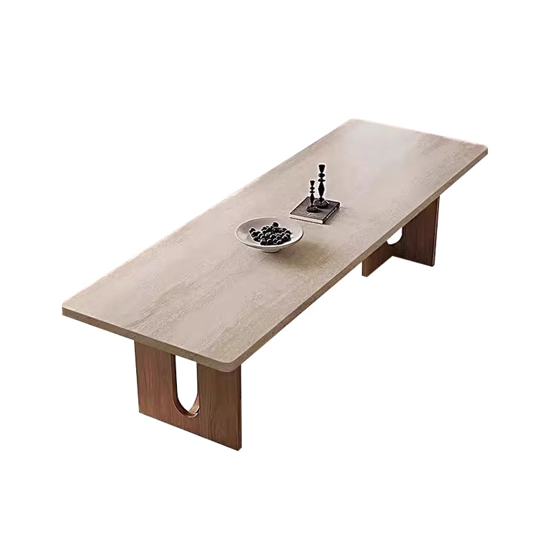 Pre Sale Rectangular Travertine Dining Table with Solid Wood Legs