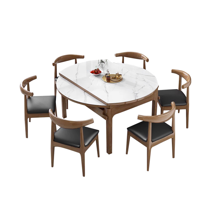 Round Slate/Solid Wood/Dining Table/6 Chairs