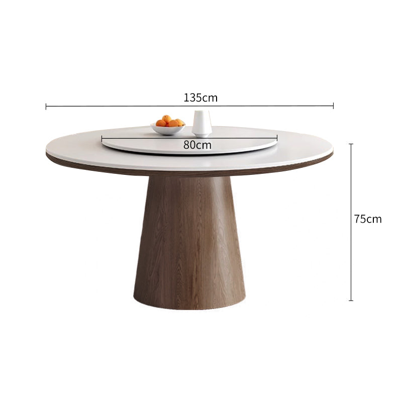 Pre Sale White Rock Top Round Dining Table with Walnut Legs and Lazy Susan