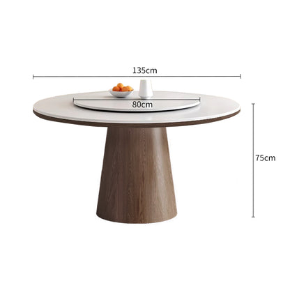 Pre Sale White Rock Top Round Dining Table with Walnut Legs and Lazy Susan