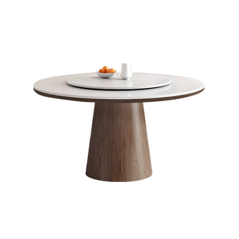 White Rock Top Round Dining Table with Walnut Legs and Lazy Susan