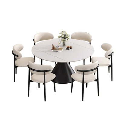 Pre Sale Round Snow Mountain Slate/Black Waist Legs/Dining Table/6 Chairs/130
