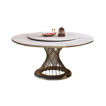 White Round Rock Plate Gold Base Dining Table