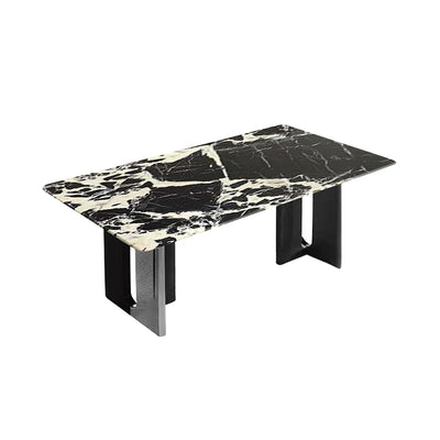Bvlgari Black Luxe Stone Black And Silver Color-Blocked Leg Dining Table/140/160/180