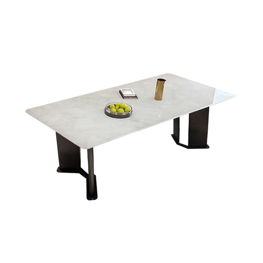 Pre Sale Luxury White Jade Stone V-Shaped Carbon Steel Leg Dining Table