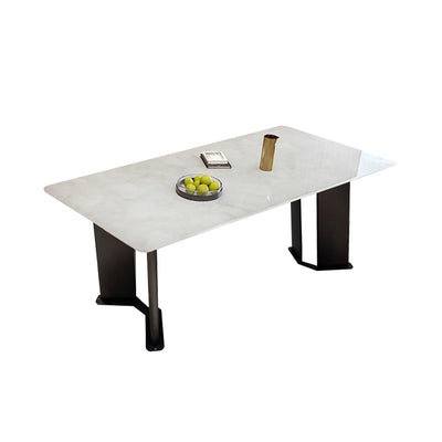 Luxury White Jade Stone V-Shaped Carbon Steel Leg Dining Table/160/180/200