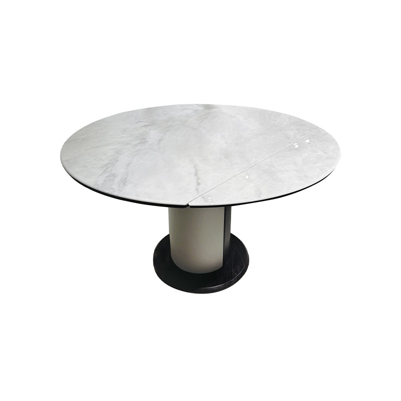 Black & White Crystalline Extendable Dining Table with Solid Wood Base