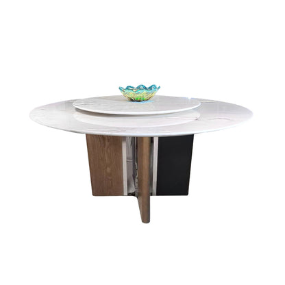 Pre Sale Luxury Stone Dining Table with Walnut Wood Grain Solid Wood Base