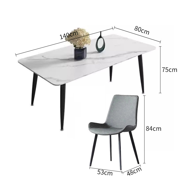 Snow Mountain White Rock Dining Table with Carbon Steel Legs & 4 Chairs