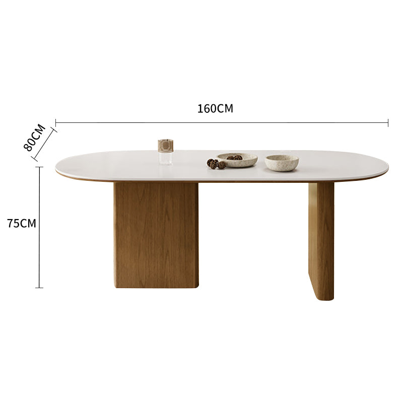 Dining Table with Oval Top and Solid Wood Legs