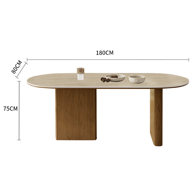 Dining Table with Oval Top and Solid Wood Legs