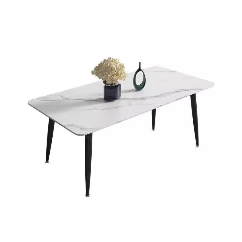 Snow Mountain White Rock Dining Table with Carbon Steel Legs & 4 Chairs